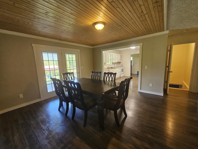 770 Jack Smith Rd, Dunlap, TN 37327 - dining room featuring crown molding, dark wood-style flooring, and wooden ceiling