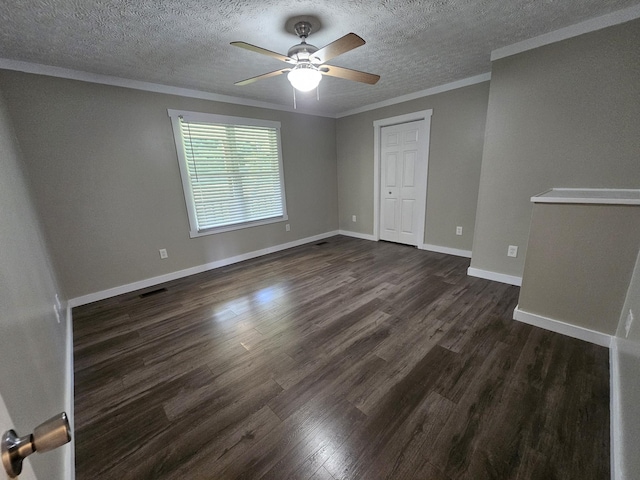 770 Jack Smith Rd, Dunlap, TN 37327 - unfurnished room featuring crown molding, a ceiling fan, dark wood-type flooring, and a textured ceiling