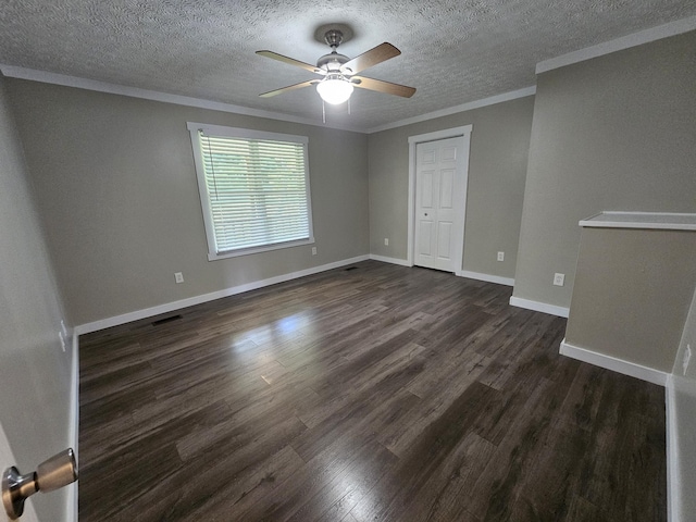 770 Jack Smith Rd, Dunlap, TN 37327 - unfurnished room with ornamental molding, a ceiling fan, dark wood-style floors, and a textured ceiling