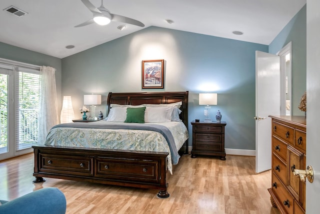 6607 Ormond Dr, Nashville, TN 37205 - bedroom with light wood-style floors, vaulted ceiling, a ceiling fan, and access to outside