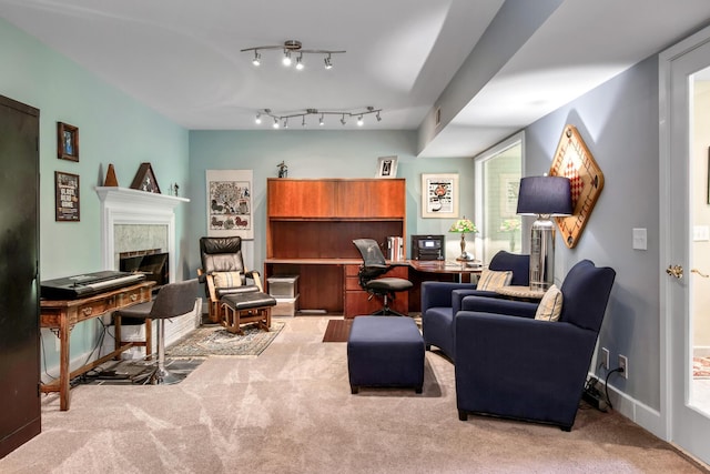 6607 Ormond Dr, Nashville, TN 37205 - office area with carpet floors and a fireplace
