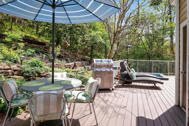 6607 Ormond Dr, Nashville, TN 37205 - deck with outdoor dining area, area for grilling, and view of scattered trees
