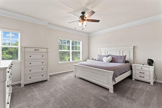 2529 Precast Dr, Columbia, TN 38401 - carpeted bedroom featuring multiple windows, ornamental molding, and a ceiling fan