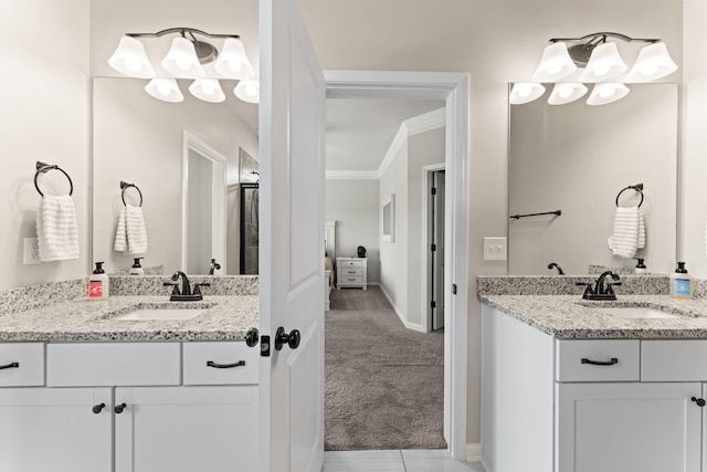 2529 Precast Dr, Columbia, TN 38401 - bathroom with ornamental molding and two vanities