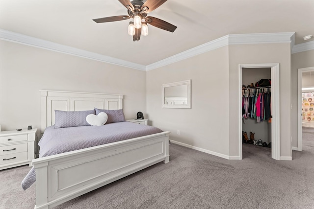 2529 Precast Dr, Columbia, TN 38401 - carpeted bedroom featuring crown molding, a spacious closet, a closet, and a ceiling fan