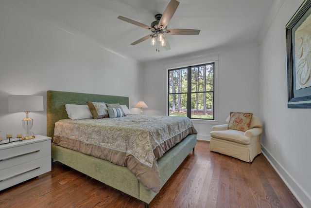 445 Old Pond Ln, Dickson, TN 37055 - bedroom with dark wood-style floors, crown molding, and ceiling fan