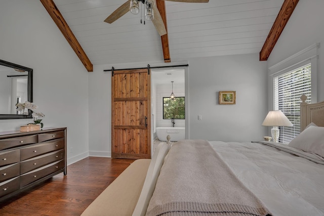 445 Old Pond Ln, Dickson, TN 37055 - bedroom with wood finished floors, a barn door, and a ceiling fan