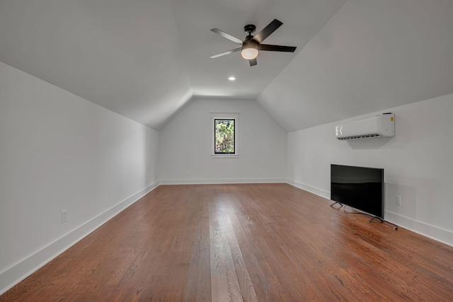 445 Old Pond Ln, Dickson, TN 37055 - additional living space with an AC wall unit, lofted ceiling, wood finished floors, and a ceiling fan