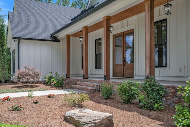 445 Old Pond Ln, Dickson, TN 37055 - entrance to property featuring board and batten siding, covered porch, and a shingled roof