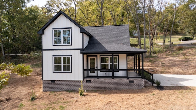 2346 Rhea Branch Rd, Ethridge, TN 38456 - modern farmhouse style home with a porch, roof with shingles, crawl space, and board and batten siding