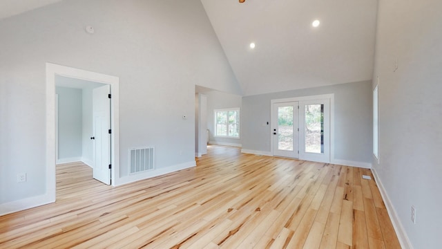 2346 Rhea Branch Rd, Ethridge, TN 38456 - spare room with high vaulted ceiling, light wood-style floors, and recessed lighting