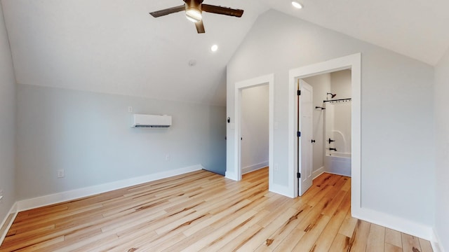 2346 Rhea Branch Rd, Ethridge, TN 38456 - additional living space with an AC wall unit, lofted ceiling, ceiling fan, light wood-style flooring, and recessed lighting