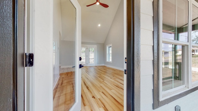 2346 Rhea Branch Rd, Ethridge, TN 38456 - entryway featuring wood finished floors, recessed lighting, ceiling fan, and high vaulted ceiling