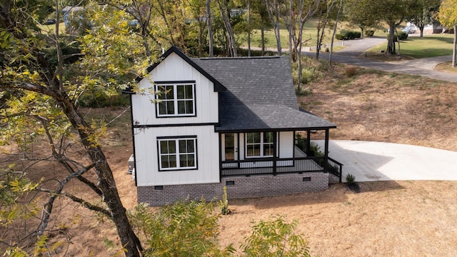 2346 Rhea Branch Rd, Ethridge, TN 38456 - rear view of house featuring crawl space, roof with shingles, and a porch