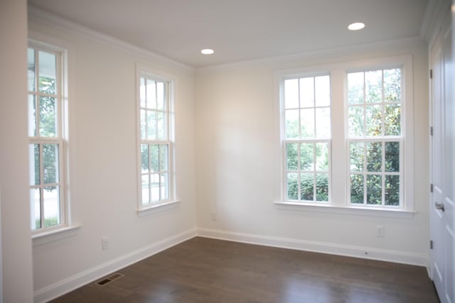 1023 Echelon Dr, Franklin, TN 37064 - spare room featuring crown molding, dark wood finished floors, and recessed lighting