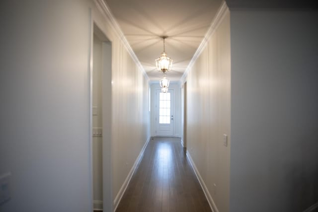 1023 Echelon Dr, Franklin, TN 37064 - hallway with crown molding and dark wood-type flooring