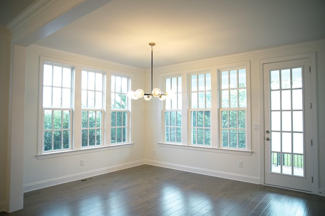 1023 Echelon Dr, Franklin, TN 37064 - unfurnished dining area with healthy amount of natural light, dark wood-style floors, a chandelier, and ornamental molding