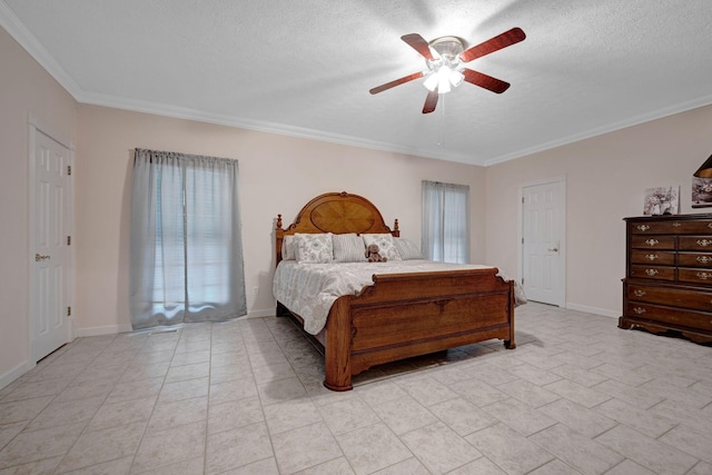 398 N Hummingbird Ln, Dickson, TN 37055 - bedroom with a textured ceiling, crown molding, multiple windows, and a ceiling fan