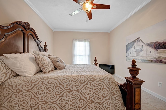398 N Hummingbird Ln, Dickson, TN 37055 - bedroom featuring crown molding and a ceiling fan
