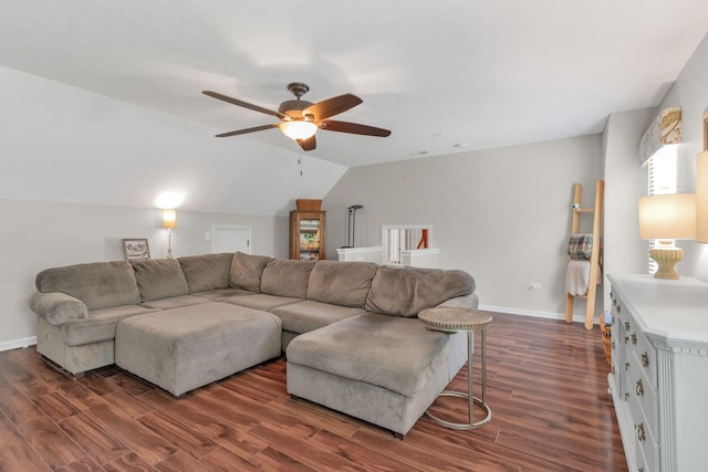 805 Tunewood Ct, Hermitage, TN 37076 - living area featuring dark wood-style floors, a ceiling fan, and lofted ceiling