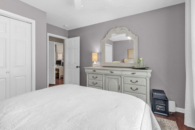805 Tunewood Ct, Hermitage, TN 37076 - bedroom featuring dark wood-type flooring, a closet, and ceiling fan