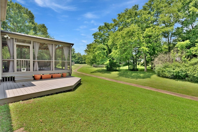 805 Tunewood Ct, Hermitage, TN 37076 - view of grassy yard with a sunroom and a wooden deck