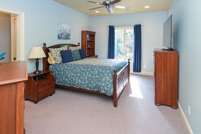 205 Nature Ridge Rd, Tullahoma, TN 37388 - bedroom featuring light colored carpet, recessed lighting, and a ceiling fan