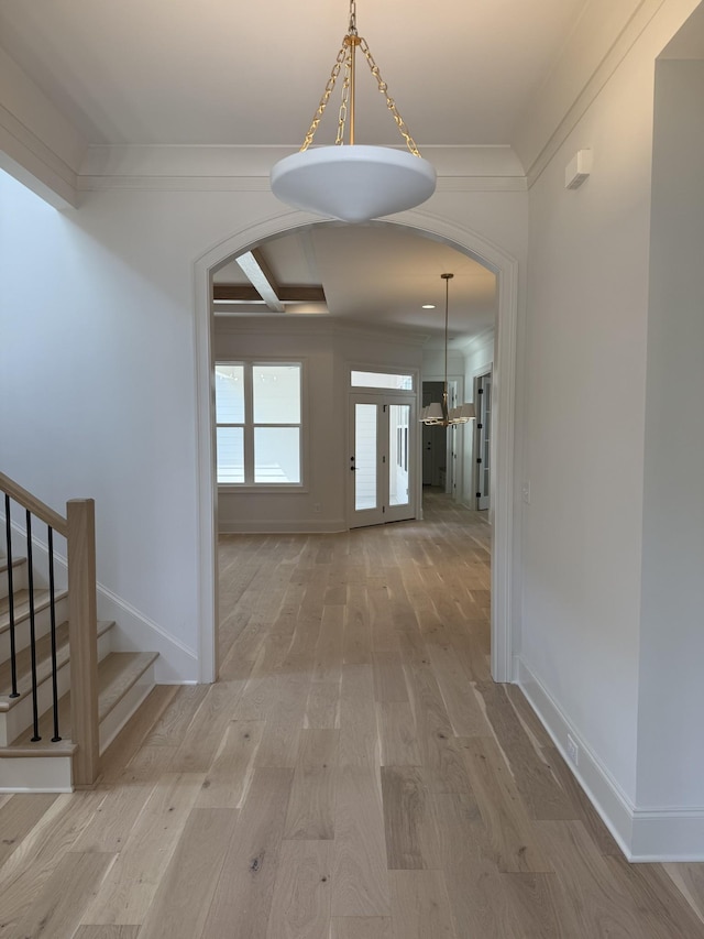 8006 Southvale Blvd, Franklin, TN 37064 - corridor with arched walkways, ornamental molding, wood finished floors, and stairs