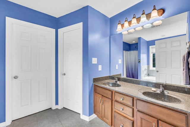 3299 Twelve Oaks Blvd, Clarksville, TN 37042 - full bathroom with tile patterned flooring, double vanity, a tub to relax in, and curtained shower