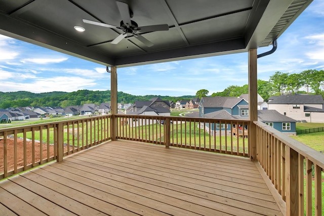 169 Willow Bend Dr, Hendersonville, TN 37075 - wooden deck featuring a residential view, a ceiling fan, and a yard