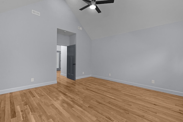 414 Ault Rd, Signal Mountain, TN 37377 - unfurnished room with high vaulted ceiling, ceiling fan, and light wood-style floors