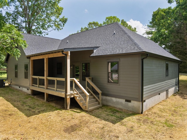 414 Ault Rd, Signal Mountain, TN 37377 - rear view of property with crawl space, a shingled roof, and a lawn
