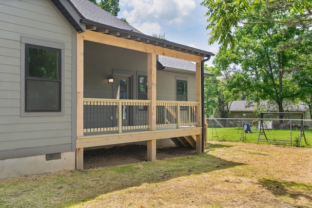 414 Ault Rd, Signal Mountain, TN 37377 - rear view of house featuring a wooden deck, crawl space, and a shingled roof