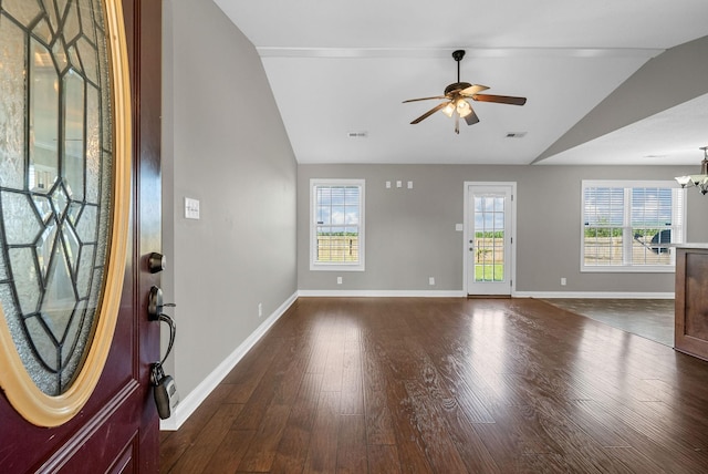 141 Bob White Trl, Oak Grove, KY 42262 - foyer featuring lofted ceiling, dark wood-style flooring, ceiling fan, and a chandelier