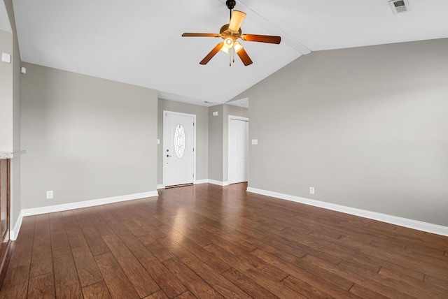 141 Bob White Trl, Oak Grove, KY 42262 - unfurnished living room featuring a ceiling fan, vaulted ceiling, and dark wood-type flooring