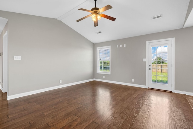 141 Bob White Trl, Oak Grove, KY 42262 - empty room with ceiling fan, lofted ceiling, and dark wood-style flooring