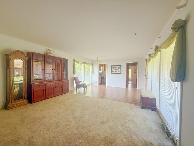 115 Horseshoe St, Pulaski, TN 38478 - spare room with light colored carpet, ornamental molding, and a chandelier