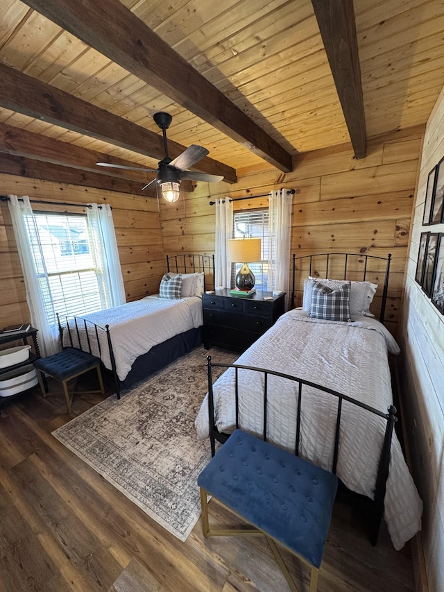 139 E Swan Ridge Rd, Hilham, TN 38568 - bedroom featuring wood walls, wood finished floors, and a wood ceiling with exposed beams