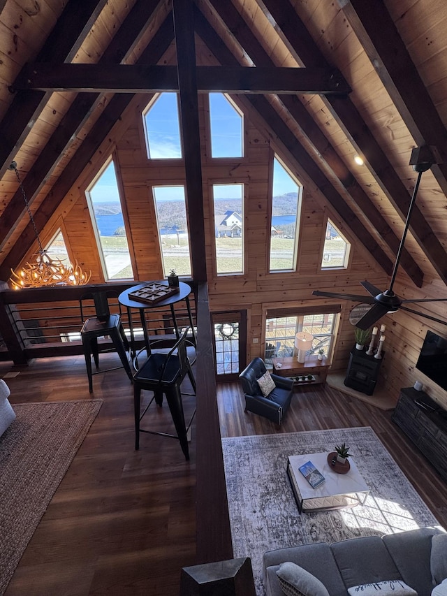 139 E Swan Ridge Rd, Hilham, TN 38568 - living area with wooden ceiling, wood walls, and wood finished floors