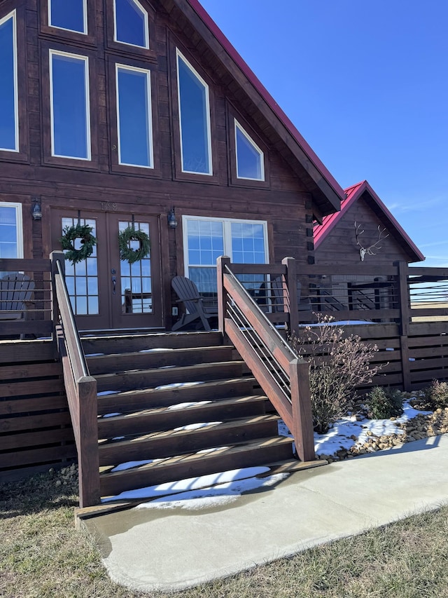 139 E Swan Ridge Rd, Hilham, TN 38568 - rear view of house with stairway and a wooden deck