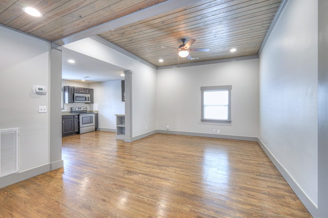 1205 Dr Db Todd Jr Blvd, Nashville, TN 37208 - unfurnished living room with wooden ceiling, ceiling fan, light wood-type flooring, and recessed lighting