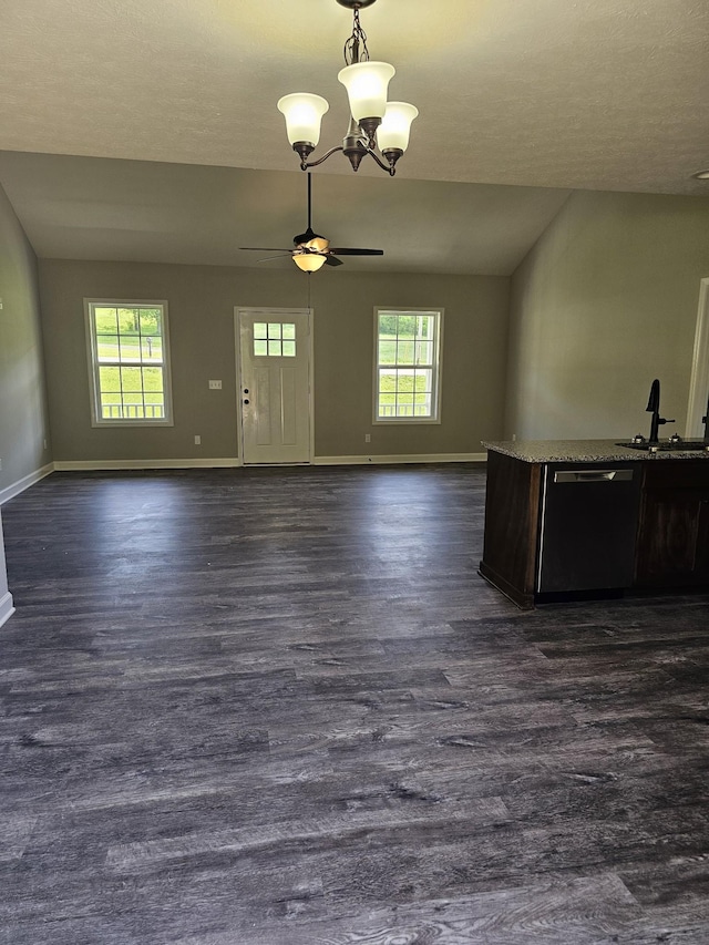 4070 Hartsville Rd, Lafayette, TN 37083 - kitchen featuring dishwasher, dark wood finished floors, hanging light fixtures, and a ceiling fan