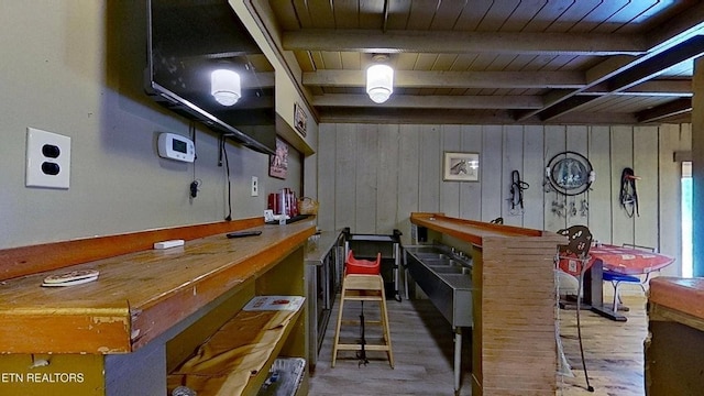 329 Wheeler Ln, Jamestown, TN 38556 - bar featuring wood finished floors and a wooden ceiling with exposed beams