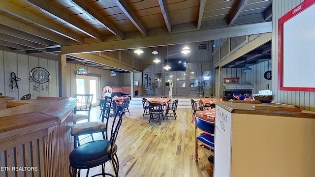 329 Wheeler Ln, Jamestown, TN 38556 - miscellaneous room featuring light wood-type flooring, beam ceiling, and wooden walls