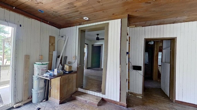 329 Wheeler Ln, Jamestown, TN 38556 - corridor featuring wood finished floors, wooden ceiling, and wooden walls
