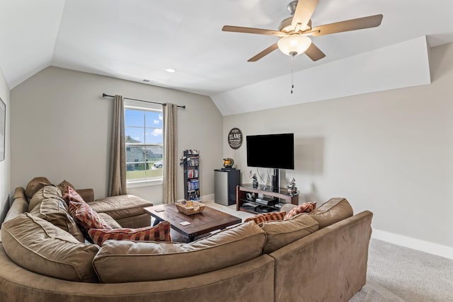 1446 Millstone Creek Rd, Lascassas, TN 37085 - living room with lofted ceiling, ceiling fan, and carpet