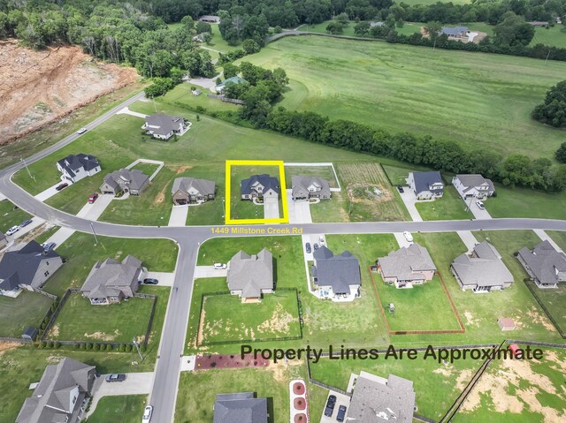 1446 Millstone Creek Rd, Lascassas, TN 37085 - aerial view of property and surrounding area with property parcel outlined and nearby suburban area