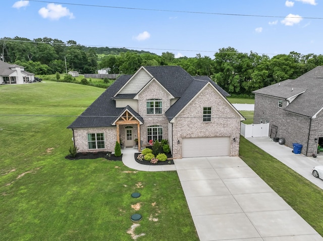 1446 Millstone Creek Rd, Lascassas, TN 37085 - view of front of house featuring a garage, concrete driveway, brick siding, and roof with shingles
