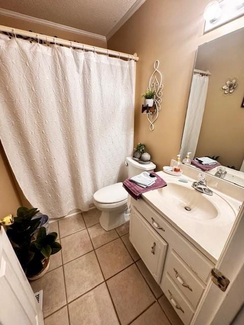 570 Gaines Cir, Estill Springs, TN 37330 - full bath with a textured ceiling, vanity, tile patterned floors, and ornamental molding
