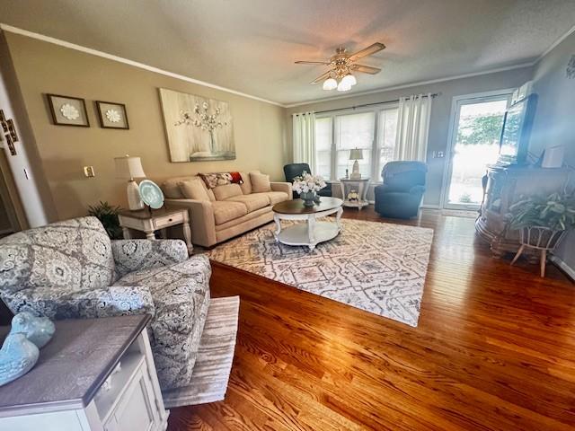 570 Gaines Cir, Estill Springs, TN 37330 - living area featuring ornamental molding, wood finished floors, and ceiling fan